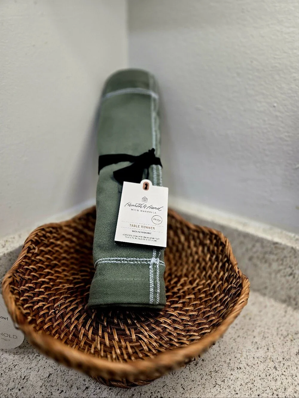New 14in × 72 Hearth &Hand With Magnolia Green Embroidered Hem Table Runner